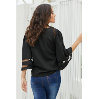 Black Flare Sleeve V Neck Loose Blouse