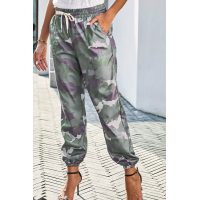 Green Elastic Waist Neon Camo Joggers