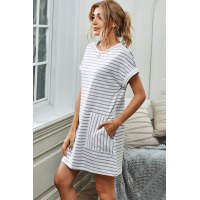 Striped Casual Short Dress with Pocket