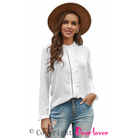 White Frilled Neckline Buttoned French Shirt