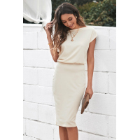 Beige Boat Neck Knit Midi Dress 