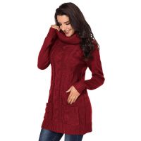 Red Cowl Neck Cable Knit Sweater Dress