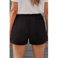 Black Drawstring Elastic Waist Casual Shorts with Pockets