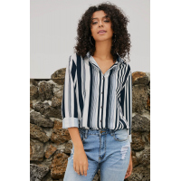 White Navy Striped Modern Women Shirt