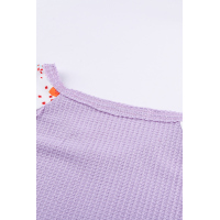 Purple Contrast Eyelet Thermal Knit Top