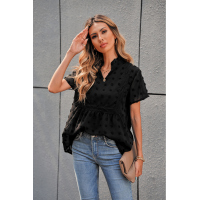 Black Swiss Dot Short Sleeve Flowy Top