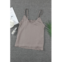 Apricot V-Neck Ruffle Adjustable Spaghetti Strap Tank Top