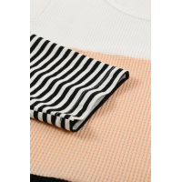 Apricot Stylish Colorblock Splicing Stripes Top