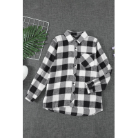 Black Buffalo Plaid Button Pocket Blouse