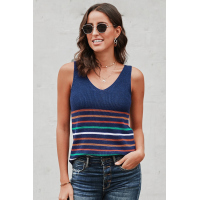 Multicolor Stripes Blue Knit Tank Top