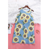 Blue Sunflower Print Tank Dress