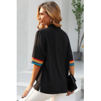 Black Ethnic Colorblock Short Sleeves Top