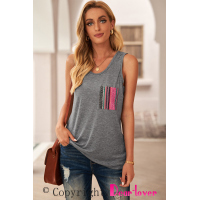 Gray Casual Women Tank Top with Multicolor Pocket