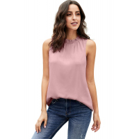 Pink Ruffle Trim Neckline Tank Top