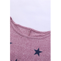 Dark Pink Star Print Short Sleeve T-shirt 