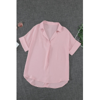 Pink Short Sleeve Button Solid Shirt