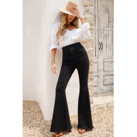 Black High Waist Hole Flared Jeans