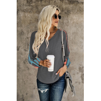 Gray Contrast Eyelet Thermal Knit Top