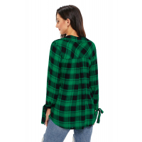 Green Black Plaid Drape Top