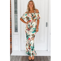 Vibrant Botanic Print Off-the-shoulder Maxi Dress