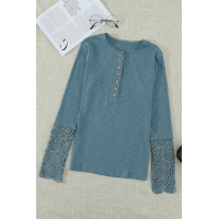 Crochet Lace Hem Sleeve Button Top