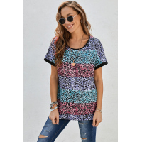 Multicolor Leopard Striped Colorblock T-shirt