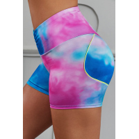 Blue Printed High Waist Lift Up Yoga Shorts