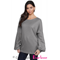 Gray Loose Casual Puffy Sleeve Top