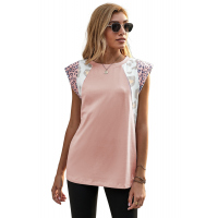 Pink Leopard Cap Sleeve Casual Top