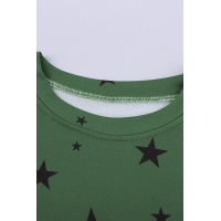 Green Round Neck Star Print Long Sleeve Top