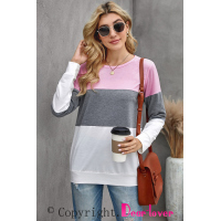 Multicolor Round Neck Long Sleeve Color Block Top