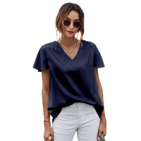 Blue V Neck Short Sleeve Tee