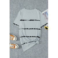 Gray Tie-dye Stripe Casual T-Shirt