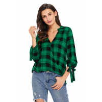 Green Black Plaid Drape Top