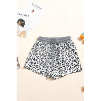 White Leopard Print Drawstring Waist Shorts