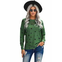 Green Round Neck Star Print Long Sleeve Top