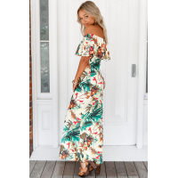 Vibrant Botanic Print Off-the-shoulder Maxi Dress