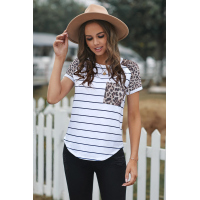 Striped Leopard Pocketed Patch Tee