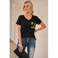 Yellow Printed Splicing T-Shirt