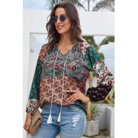 Multicolor Floral Print Peasant Blouse