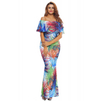 Tropical Print Off-the-shoulder Maxi Dress