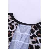 Stripe Black Leopard Printed Open Back Short Sleeve T Shirt