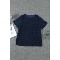 Navy Swiss Dot Texture Short Sleeve Top