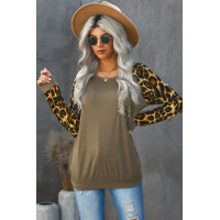 Round Neck Leopard Print Sequin Long Sleeve Top