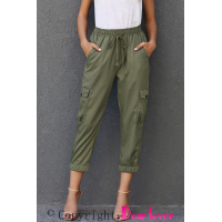 Olive Drawstring Cargo Pocketed Joggers