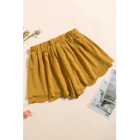 Khaki Scalloped Tie Front Shorts