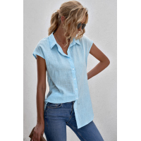 Sky Blue Turn-down Collar Button Front Tank