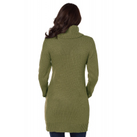 Olive Cowl Neck Cable Knit Sweater Dress