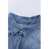 Blue Turn Down Collar Button Long Sleeve Denim Shirt Mini Dress