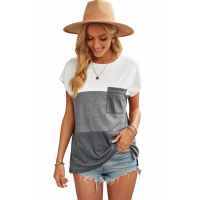 Gray Colorblock Pocketed Cap Sleeve Top